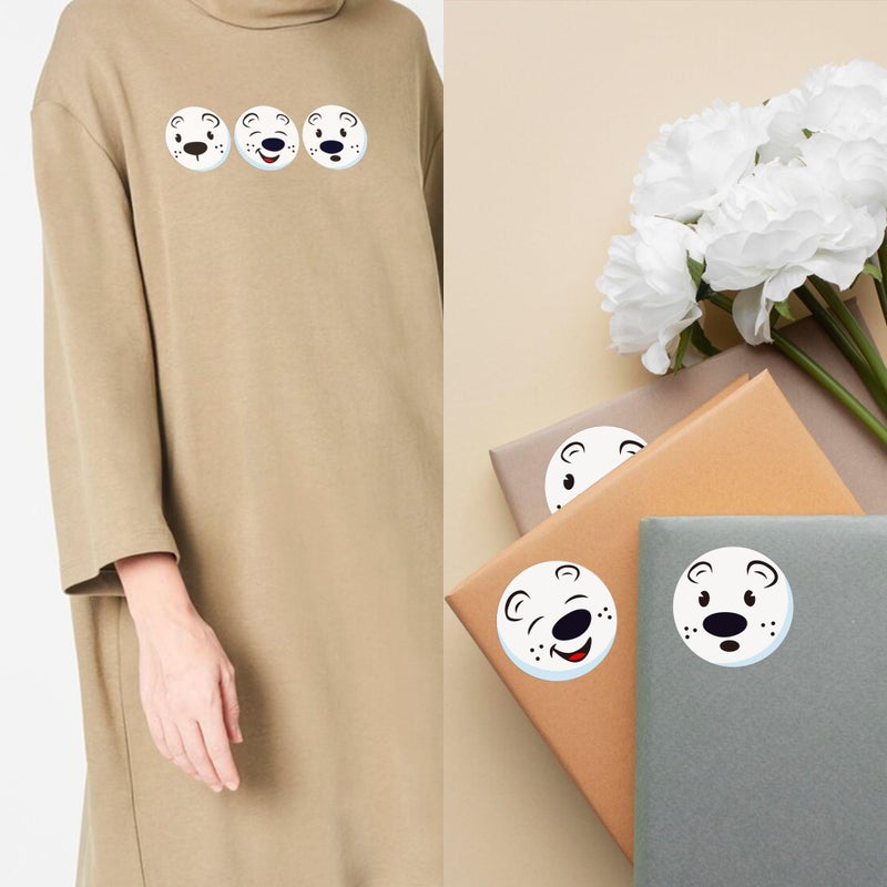 Hybsk Cute Polar Bear Face Stickers Animal Stickers 1.5" Round Cartoon White Bear Labels 500pcs per Roll - Image 5